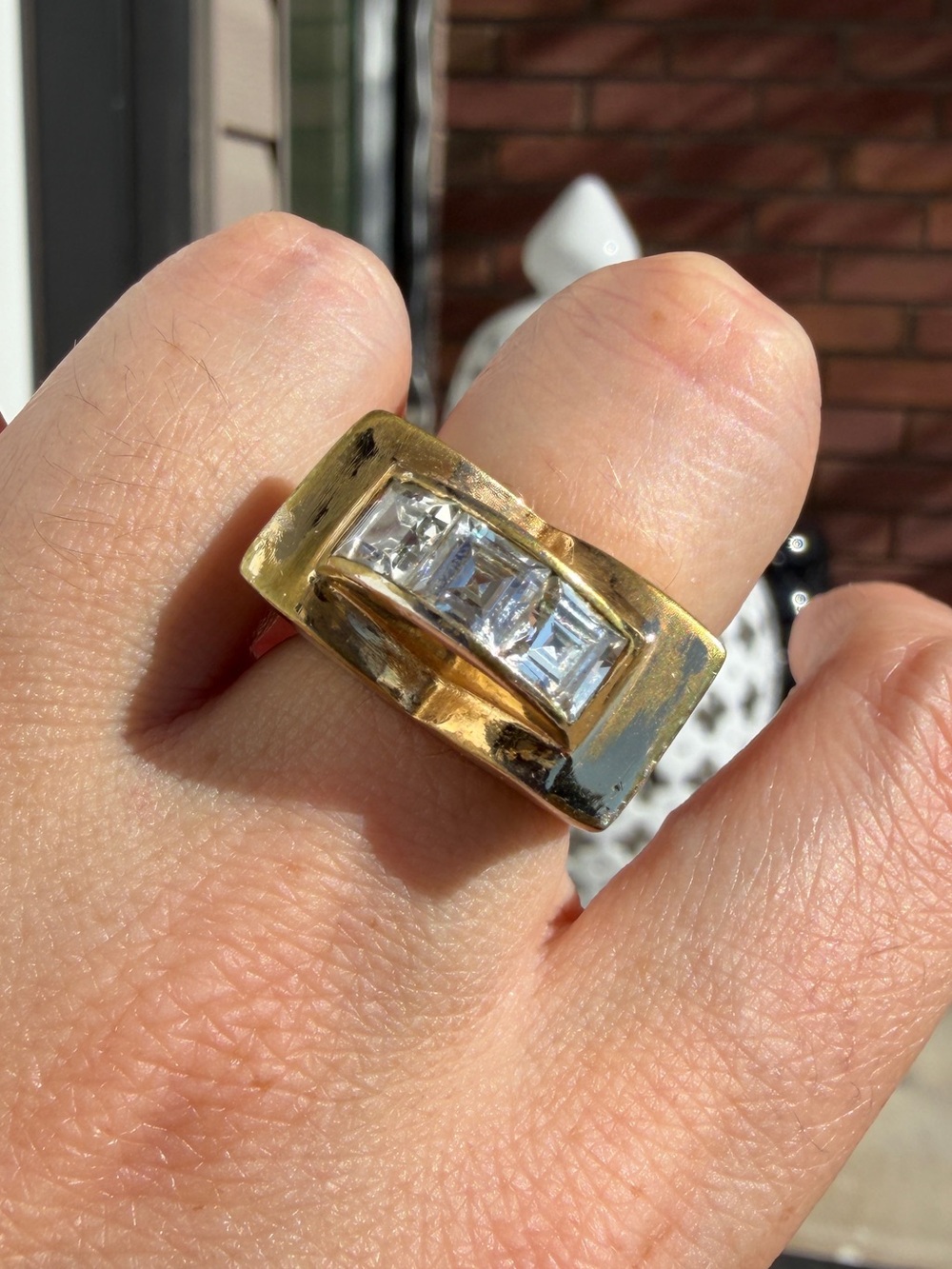 Gold-Tone Ring with Clear asscher cut stones